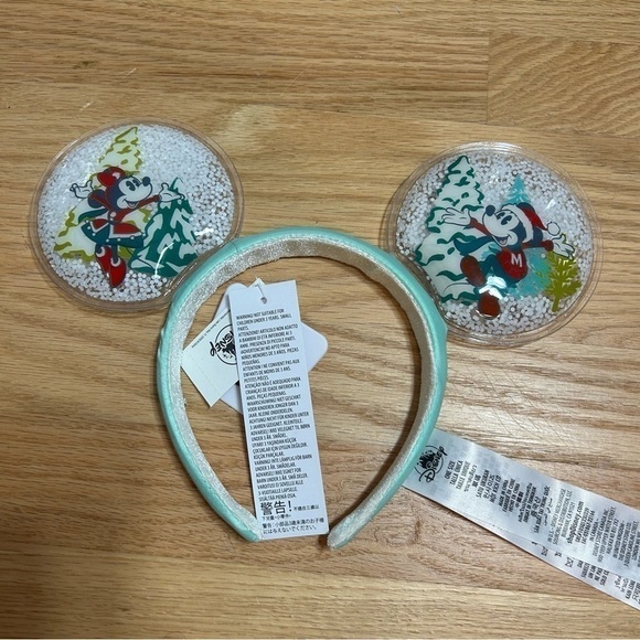 Disney Parks Mickey & Minnie Mouse Snow Globe Ears Head Band NEW Blue Christmas - Picture 2 of 6